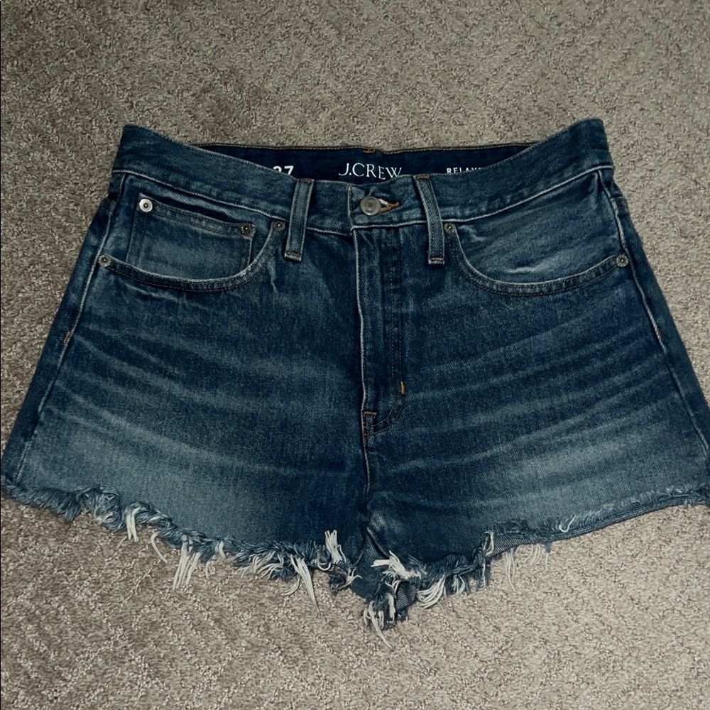 J. Crew Women's Dark Blue Frayed Jean Shorts